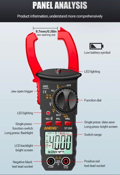 ANENG 4000 Count Digital Clamp Meter - AC/DC Multimeter - New Carousel 1